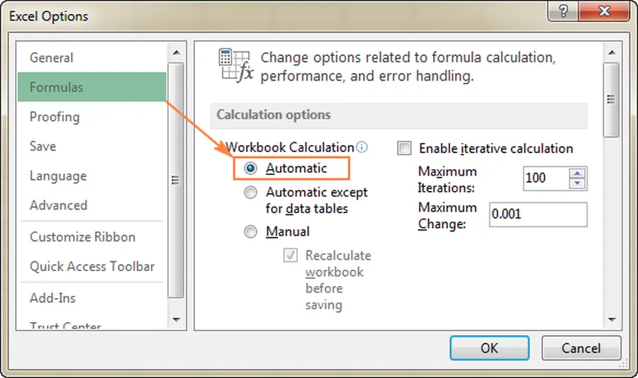 Fix Excel formulas not updating or calculating automatically