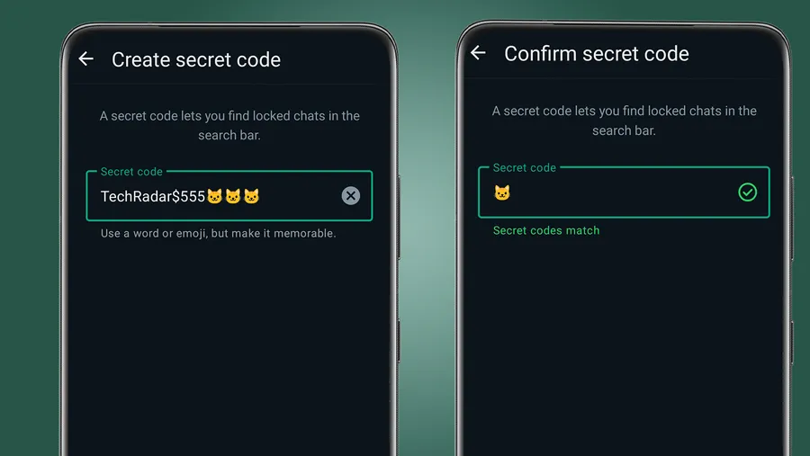 WhatsApp Chat Lock settings with Secret Code option screenshot