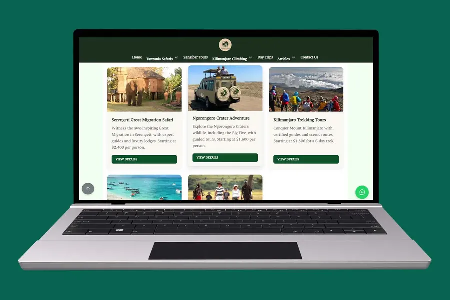 Professional Tourism Website for safari and hotel booking in Tanzania by Waridi Tech