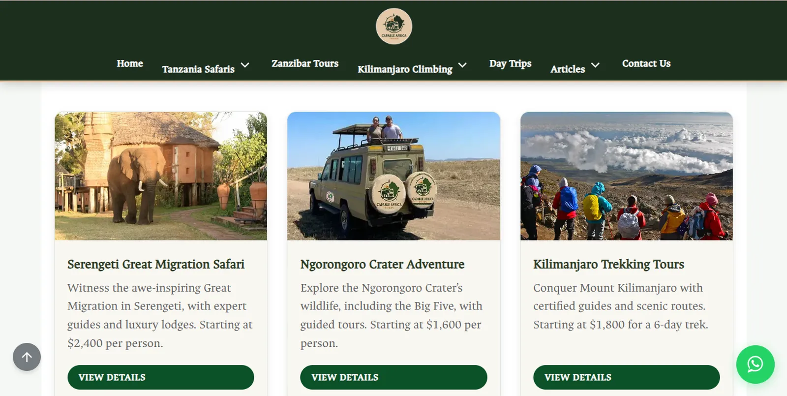 Capable Africa Tours safari and Kilimanjaro website developed by Waridi Tech