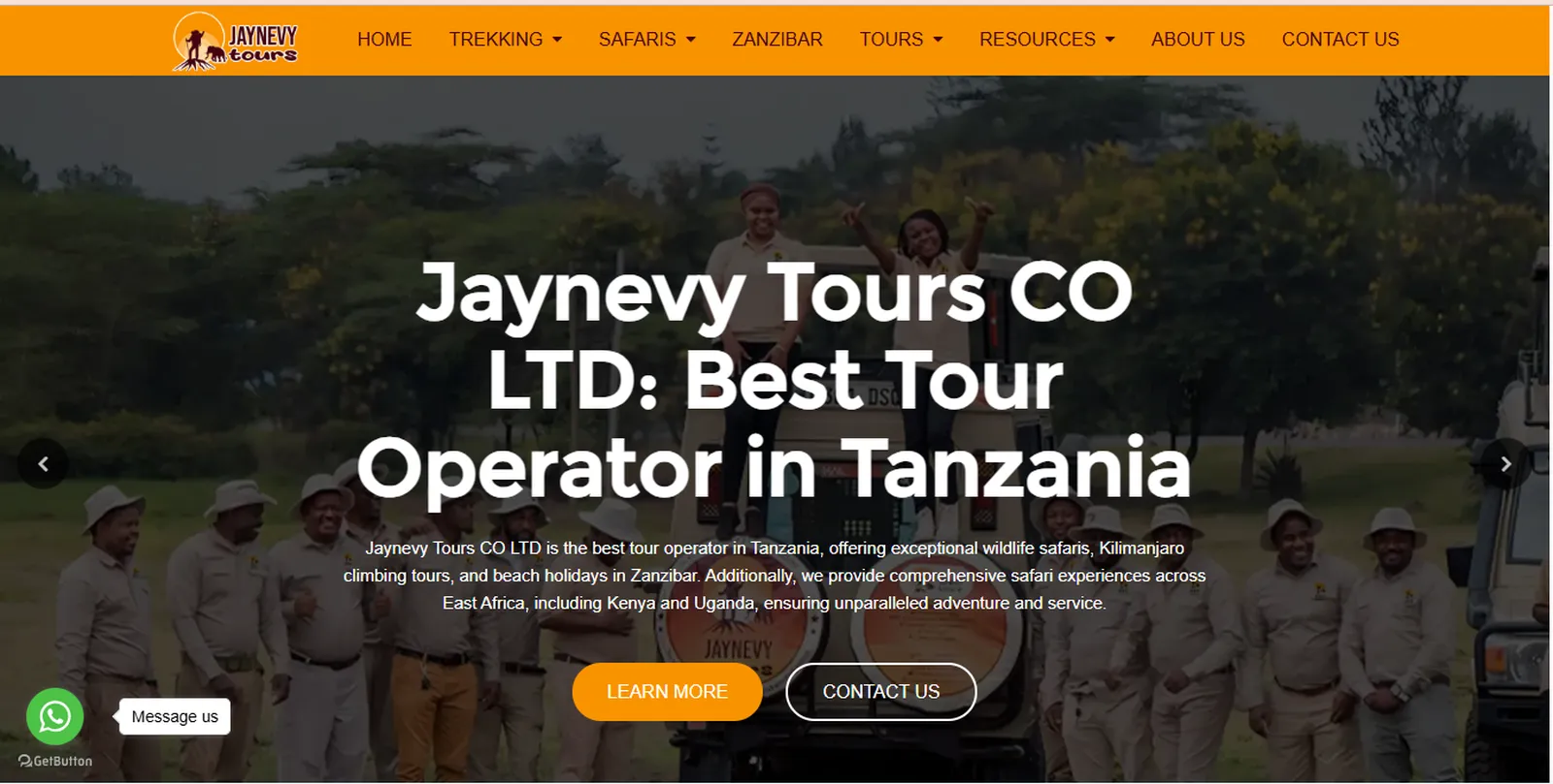 Jaynevy Tours tourism website developed and maintained by Waridi Tech