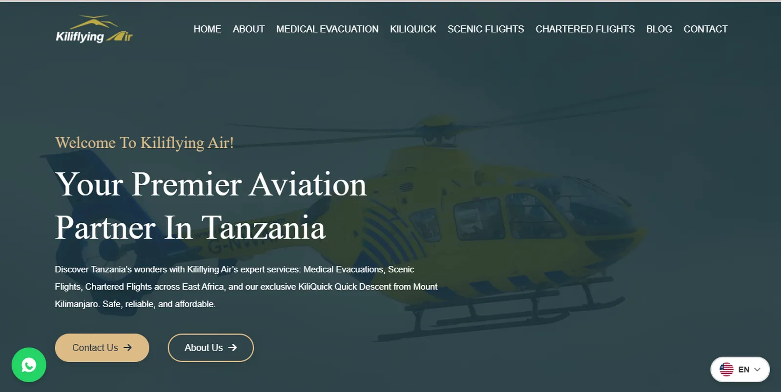 Kiliflying Air aviation and helicopter services website developed by Waridi Tech