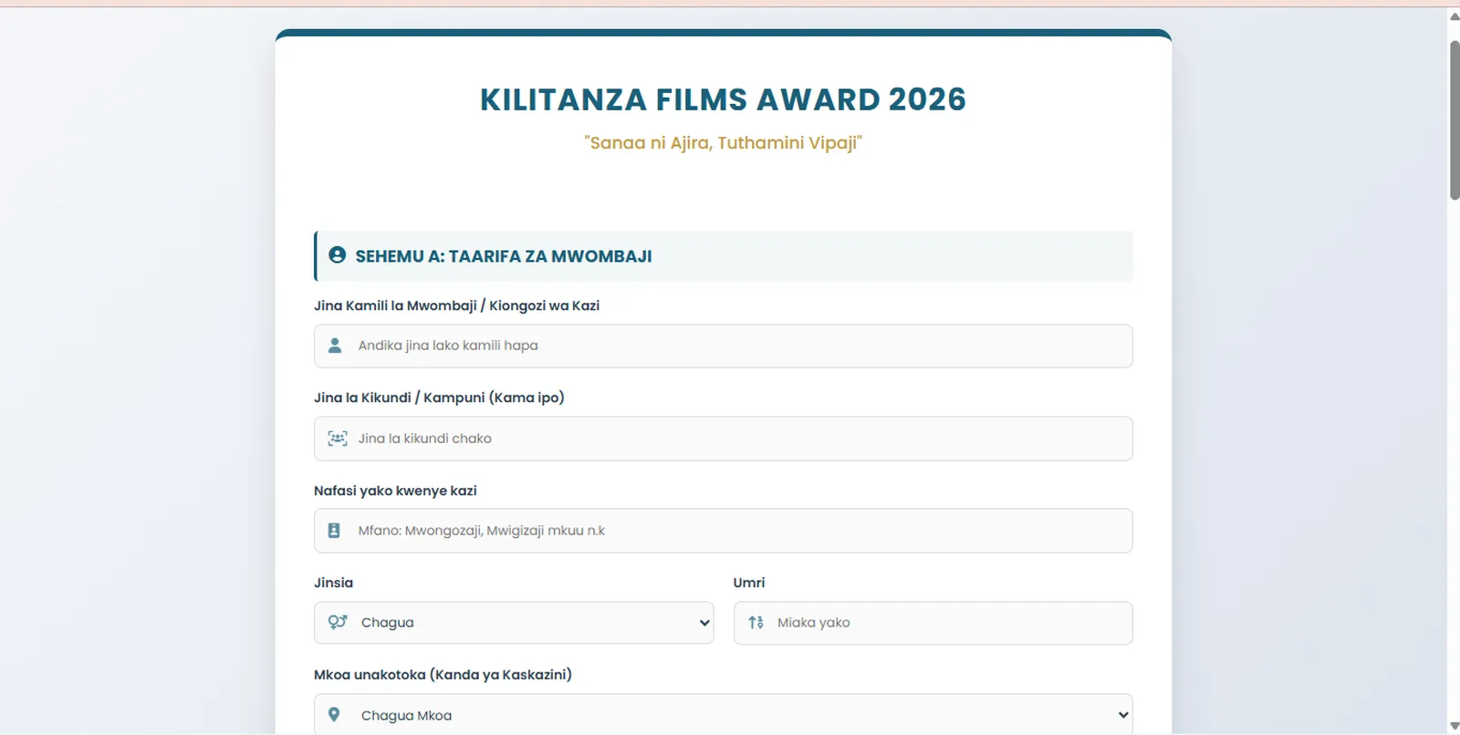 Kilitanza online film artist work submission system developed by Waridi Tech