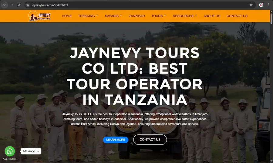 Jaynevy Tours Website Jaynevy Tours and Safaris official website developed by Waridi Tech
