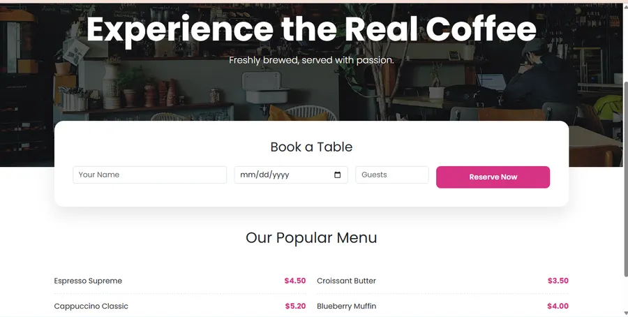 Restaurant Website Solution Modern restaurant and cafe website with digital menu